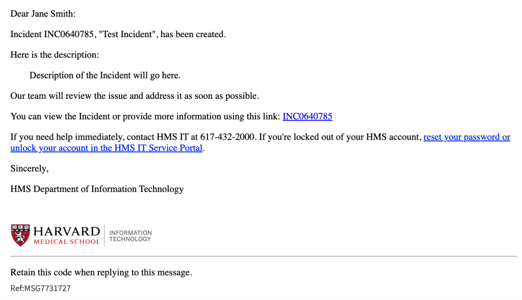 Screenshot of the email