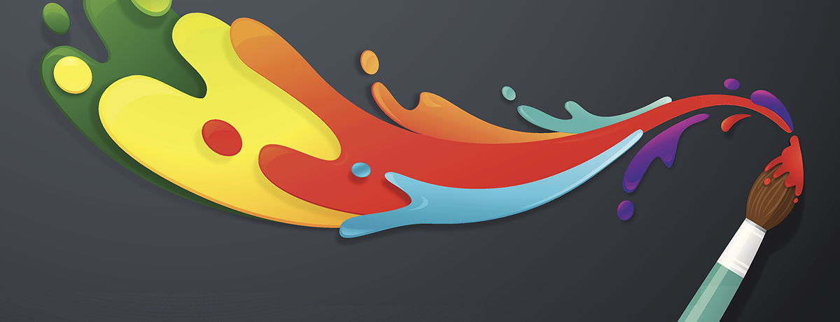 Illustration of a paintbrush painting in rainbow colors