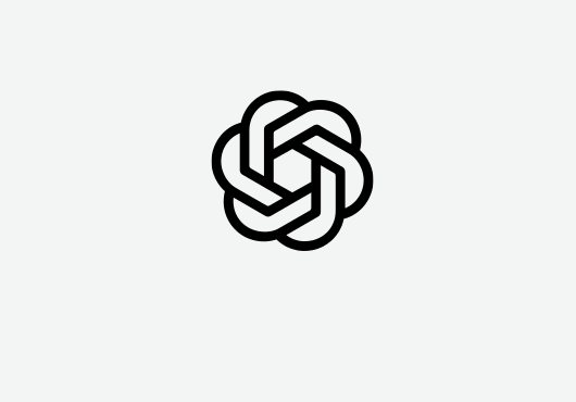 OpenAI ChatGPT logo – a black and white geometric knot design with interlocking shapes, centered on a light gray background.