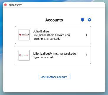 HMS and HarvardKey accounts in the Okta app