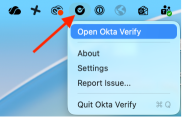 Arrow pointing to the Okta Verify app on a Mac