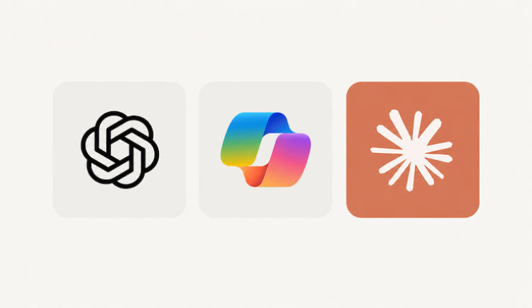 Logos for OpenAI, Microsoft Copilot, and Anthropic Claude