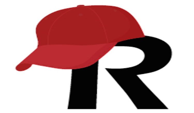 Red baseball cap hanging off the letter "R" 