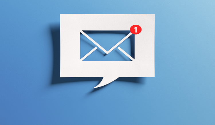 Mail icon with red alert indicating 1 message with a blue background 