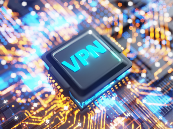 VPN microchip with different colored circuits surrounding it