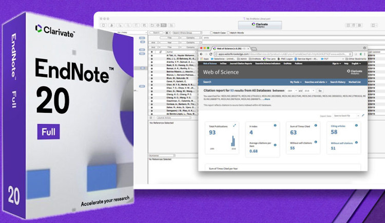 EndNote software box on left next to screenshot of Endpoint splash screen